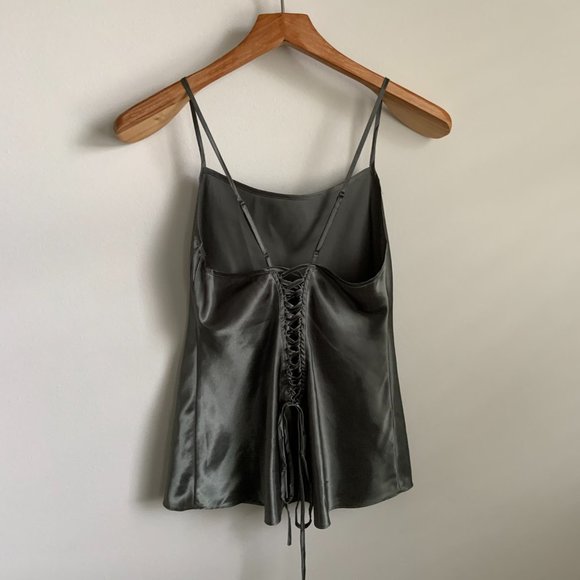 Teddy Silk Top Lace-Up Corset Back Satin Slip Cami Camisole Tank Party Blouse - Picture 4 of 7